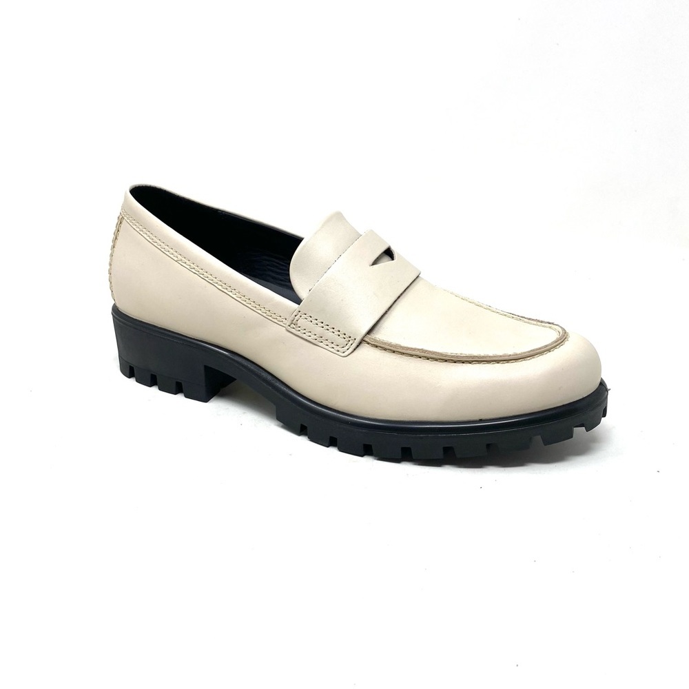 ECCO Modtray Penny Loafers Limestone Leather Moc-Toe Street Style Comfort